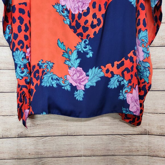 IMAN Global Chic Reversible Printed Poncho Top Floral Leopard Print Women's M/L - Picture 3 of 16